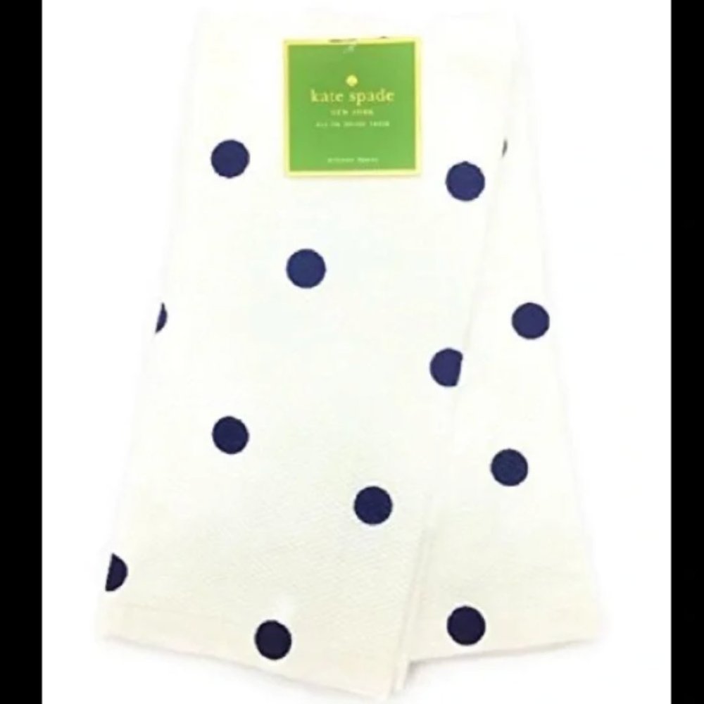 kate spade navy blue polka dot kitchen towel set of 2 nwt